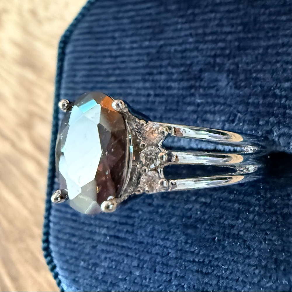 Mystic Topaz Oval Cut Ring With Clear 
Stones Set In Sterling Silver Size 8.5 - Picture 5 of 10